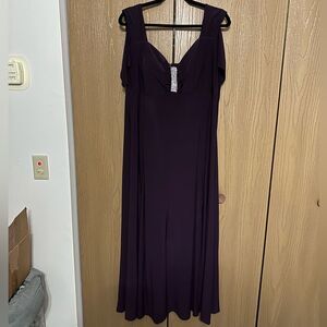 R&M Richards Deep Purple Off Shoulder Long Formal Dress with Slit Size 20W